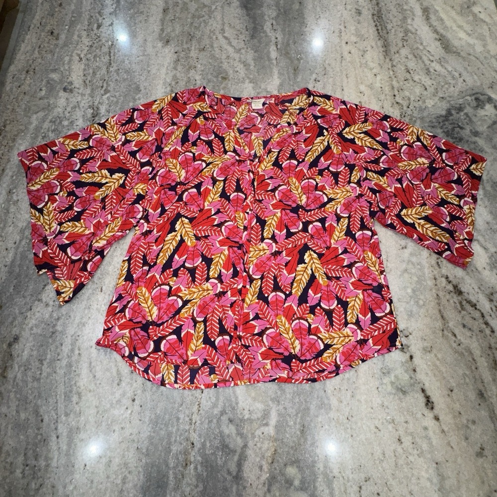 Ariat Women's Blouse Wide 3/4 Sleeve Floral Feather Print Boho Breathable